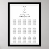 Elegant Monogram Black White Wedding Seding Chart Poster (Voorkant)