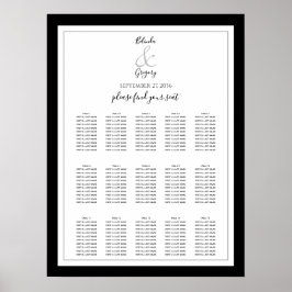 Elegant Monogram Black White Wedding Seding Chart Poster