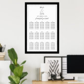 Elegant Monogram Black White Wedding Seding Chart Poster (Thuiskantoor)