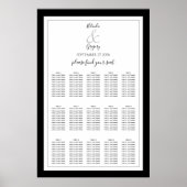 Elegant Monogram Black White Wedding Seding Chart Poster (Voorkant)