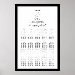Elegant Monogram Black White Wedding Seding Chart Poster
