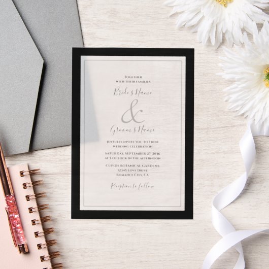 Elegant Monogram Black & White Wedding Vellum Uitnodigingen (Huwelijk)