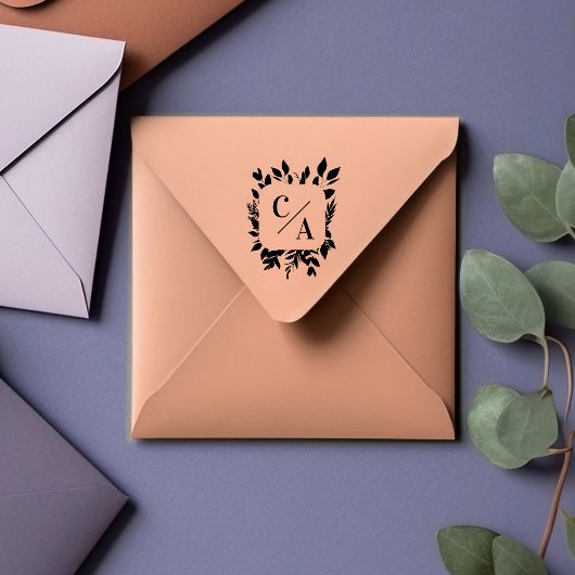 Elegant, Monogram, Blad, Bruiloften Rubberstempel