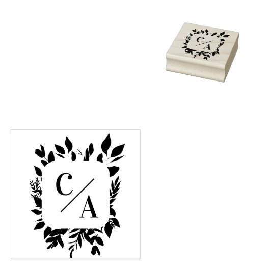 Elegant, Monogram, Blad, Bruiloften Rubberstempel (Gestempeld)