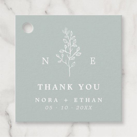 Elegant Monogram Blad Wijze Groene Bruiloft Bedankjes Labels (Voorkant)