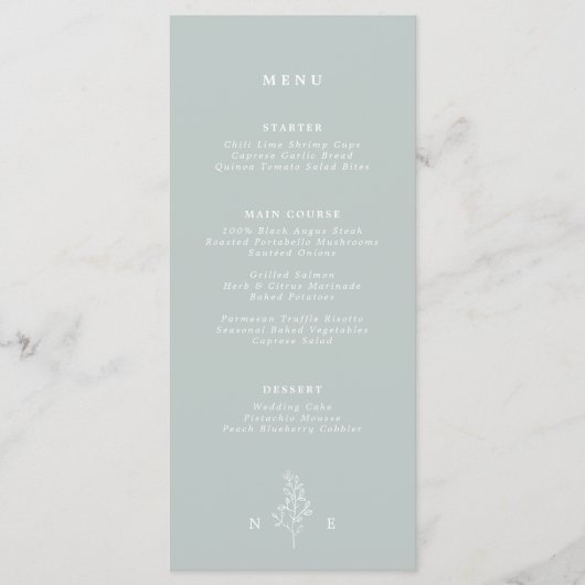 Elegant Monogram Blad Wijze Groene Bruiloft Menu (Voorkant)