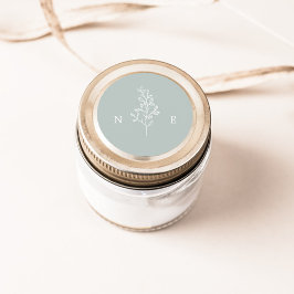 Elegant Monogram Blad Wijze Groene Bruiloft Ronde Sticker