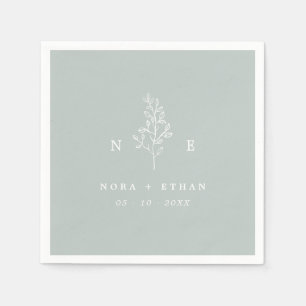 Elegant Monogram Blad Wijze Groene Bruiloft Servet