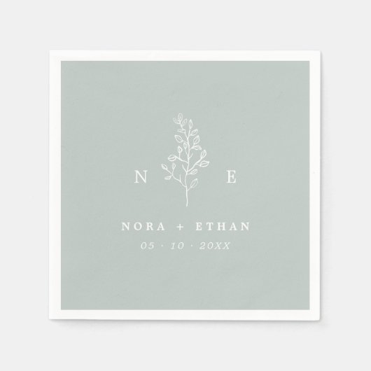 Elegant Monogram Blad Wijze Groene Bruiloft Servet (Voorkant)