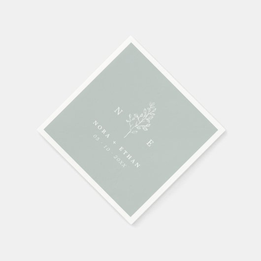 Elegant Monogram Blad Wijze Groene Bruiloft Servet (Hoek)