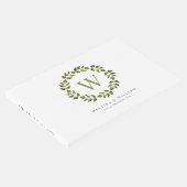 Elegant Monogram Bladkrans Groen Bruiloft Gastenboek (Hoek)