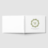 Elegant Monogram Bladkrans Groen Bruiloft Gastenboek (Volledig)