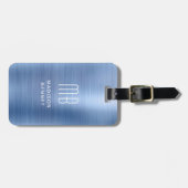 Elegant Monogram Blau Geborsteld Metaal Bagagelabel (Voorkant horizontaal)