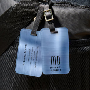 Elegant Monogram Blauw Bagagelabel