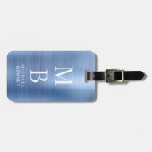 Elegant monogram blauw bagagelabel (Voorkant horizontaal)