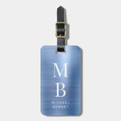 Elegant monogram blauw bagagelabel (Voorkant verticaal)