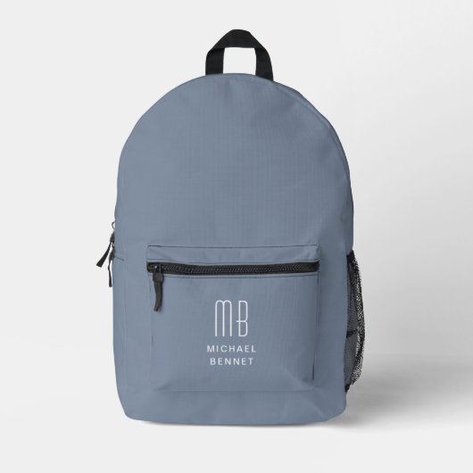 Elegant Monogram Blauw Bedrukte Rugzak (Voorkant)