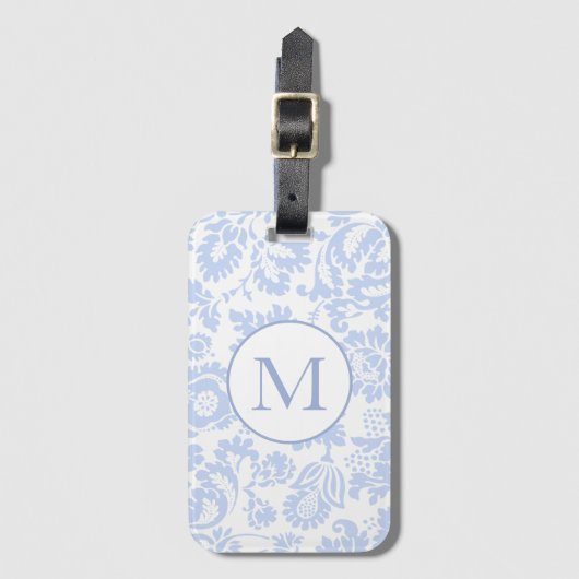 Elegant Monogram Blauw Bloemen Botanisch Bagagelabel (Voorkant (verticaal))