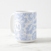 Elegant Monogram Blauw Bloemen Botanisch Koffiemok (Voorkant links)