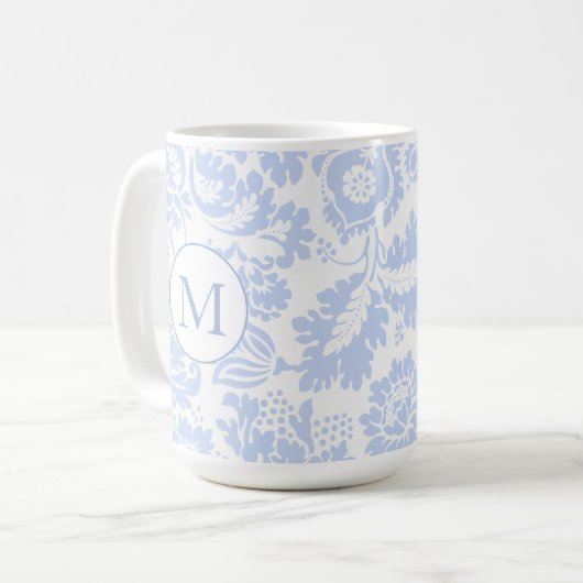 Elegant Monogram Blauw Bloemen Botanisch Koffiemok (Voorkant links)