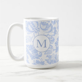 Elegant Monogram Blauw Bloemen Botanisch Koffiemok