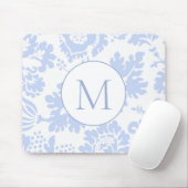 Elegant Monogram Blauw Bloemen Botanisch Muismat (Met muis)