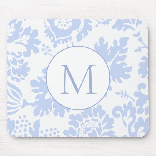 Elegant Monogram Blauw Bloemen Botanisch Muismat (Voorkant)