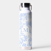 Elegant Monogram Blauw Bloemen Botanisch Waterfles (Voorkant)