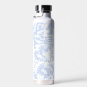 Elegant Monogram Blauw Bloemen Botanisch Waterfles (Rechts)
