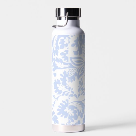 Elegant Monogram Blauw Bloemen Botanisch Waterfles (Rechts)