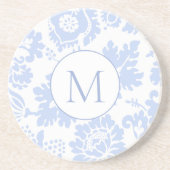 Elegant Monogram Blauw Bloemen Botanisch Zandsteen Onderzetter (Voorkant)