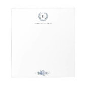 Elegant monogram blauw bloemig notitieblok (Voorkant)