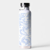 Elegant Monogram Blauw Bloemmotief Botanisch Waterfles (Rechts)