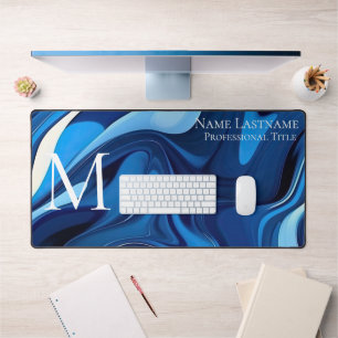 Elegant Monogram Blauw Bureaumat