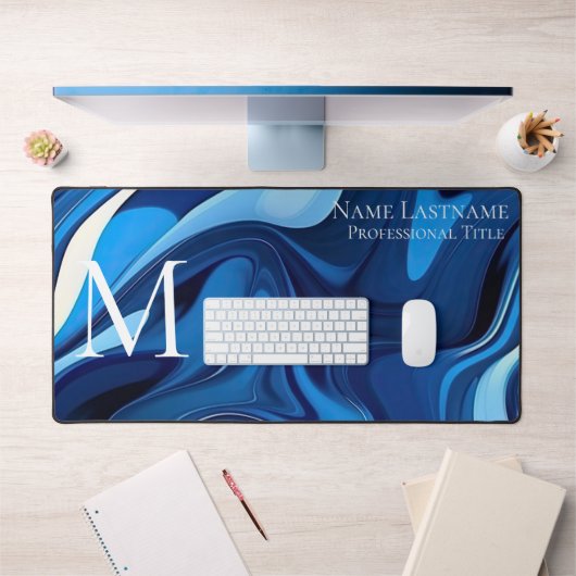 Elegant Monogram Blauw Bureaumat (Kantoor 1)