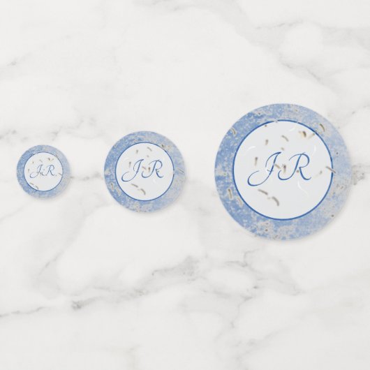 Elegant monogram blauw en grijs marmer confetti (Voorkanten)
