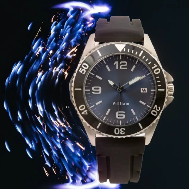 Elegant monogram blauw geborsteld metalen horloge (Creator heeft geüpload)