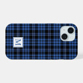 Elegant Monogram Blauw Geruit iPhone 15 Case (Achterkant horizontaal)