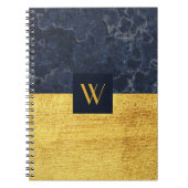 Elegant Monogram Blauw Goud Marmer Notitieboek (Voorkant)
