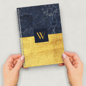 Elegant Monogram Blauw Goud Marmer Notitieboek