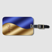Elegant monogram blauw goud metallic bagagelabel (Voorkant (horizontaal))
