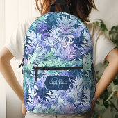 Elegant monogram Blauw Groene Bladeren Bedrukte Rugzak