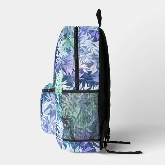 Elegant monogram Blauw Groene Bladeren Bedrukte Rugzak (Rechts)