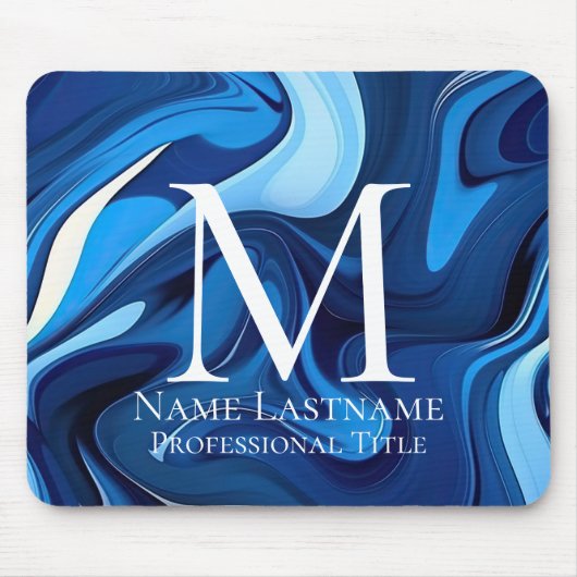 Elegant Monogram Blauw Muismat (Voorkant)