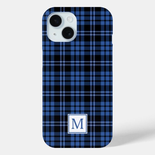 Elegant Monogram Blauw Plaid Case-Mate iPhone Case (Achterkant)