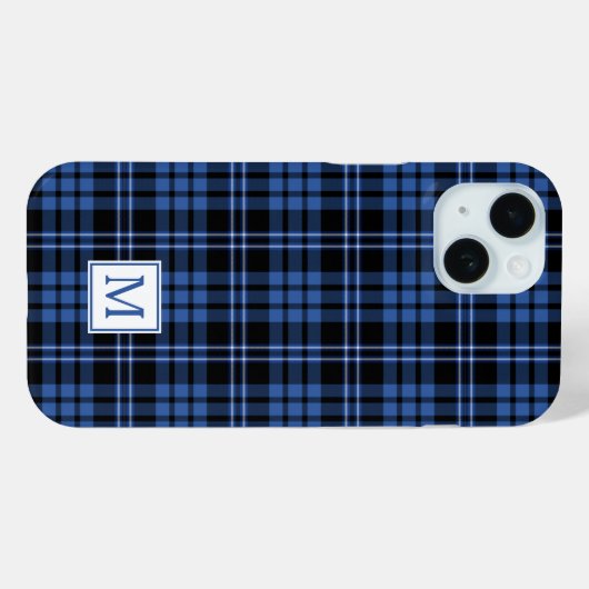 Elegant Monogram Blauw Plaid Case-Mate iPhone Case (Achterkant (horizontaal))