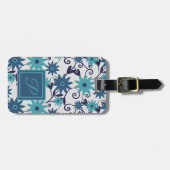 Elegant monogram blauw turquoise - patroon bagagelabel (Voorkant horizontaal)