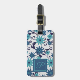 Elegant monogram blauw turquoise - patroon bagagelabel