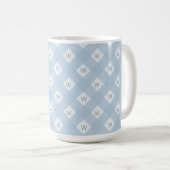 Elegant monogram blauw, wit geruit patroon koffiemok (Voorkant rechts)