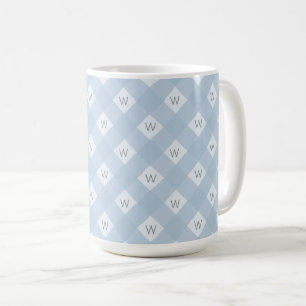 Elegant monogram blauw, wit geruit patroon koffiemok